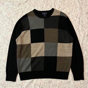 Y2k Dockers Grandpa Sweater Checkered Mens Medium Plaid Black Brown Neutral